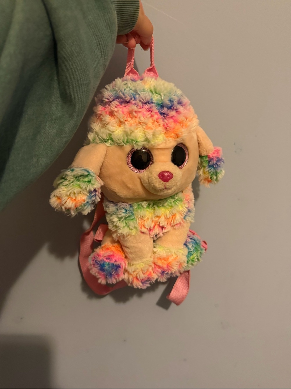 Plush Rainbow Poodle Pet Backpack - Multicolor with Pink Straps